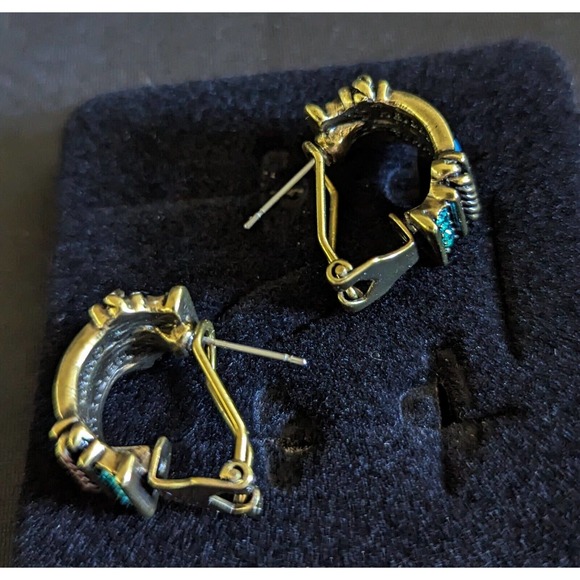 HEIDI DAUS Aquamarine BLUE SWAROVSKI CRYSTAL HALF HOOP EARRINGS Bronze Finish - Picture 7 of 12